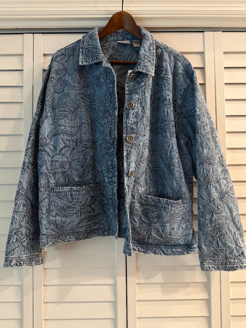 Chico's Embroidered Floral Jean Jacket - Size 3 (XL)